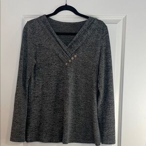 Charcoal Long Sleeve V-Neck Top